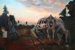 Messer im Leib, Hölle im Herzen / 80x80cm Ölgemälde 2024
